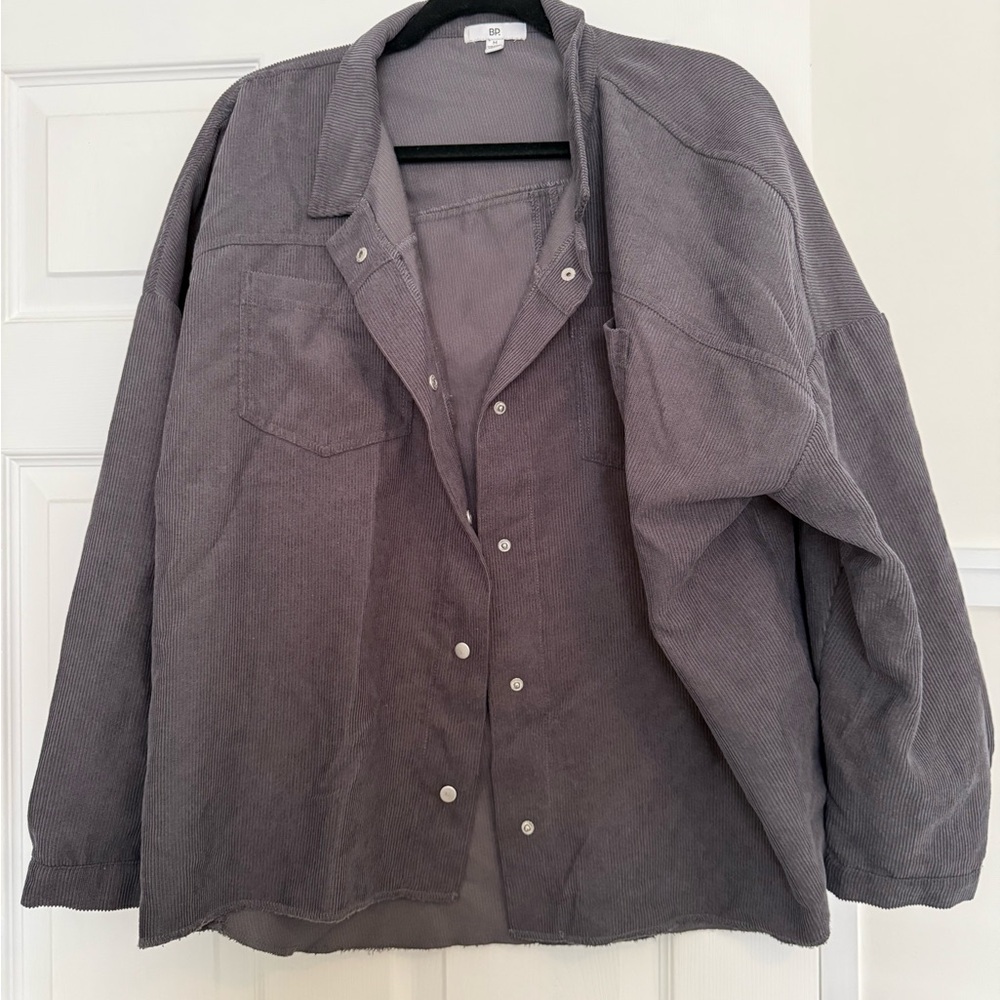 Gray Corduroy Button-Up Shirt